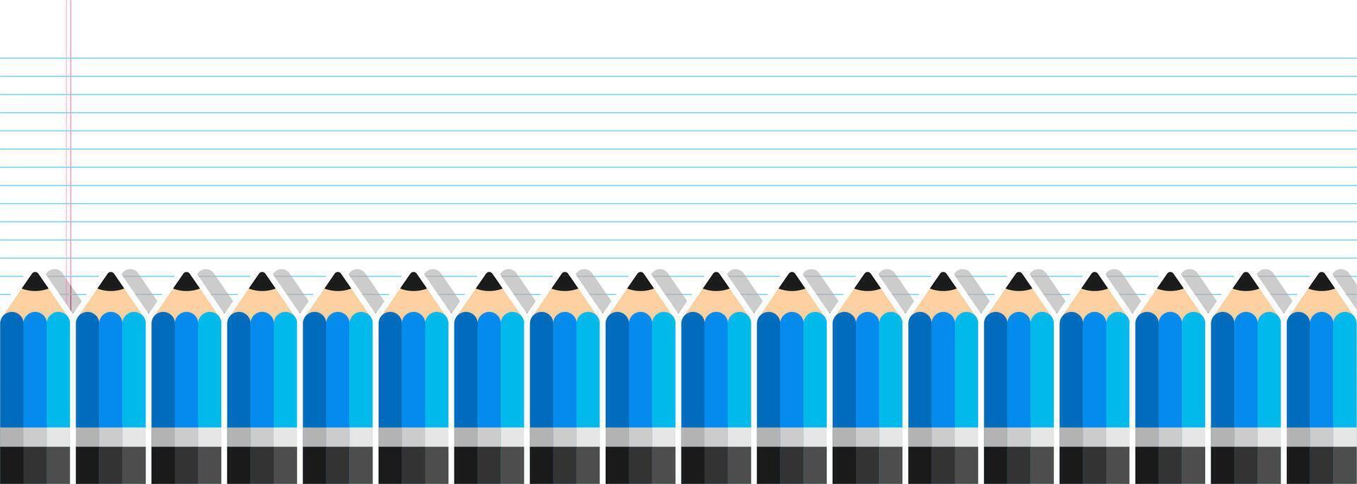 Pencils lined up on paper background. Back to school concept illustration vector