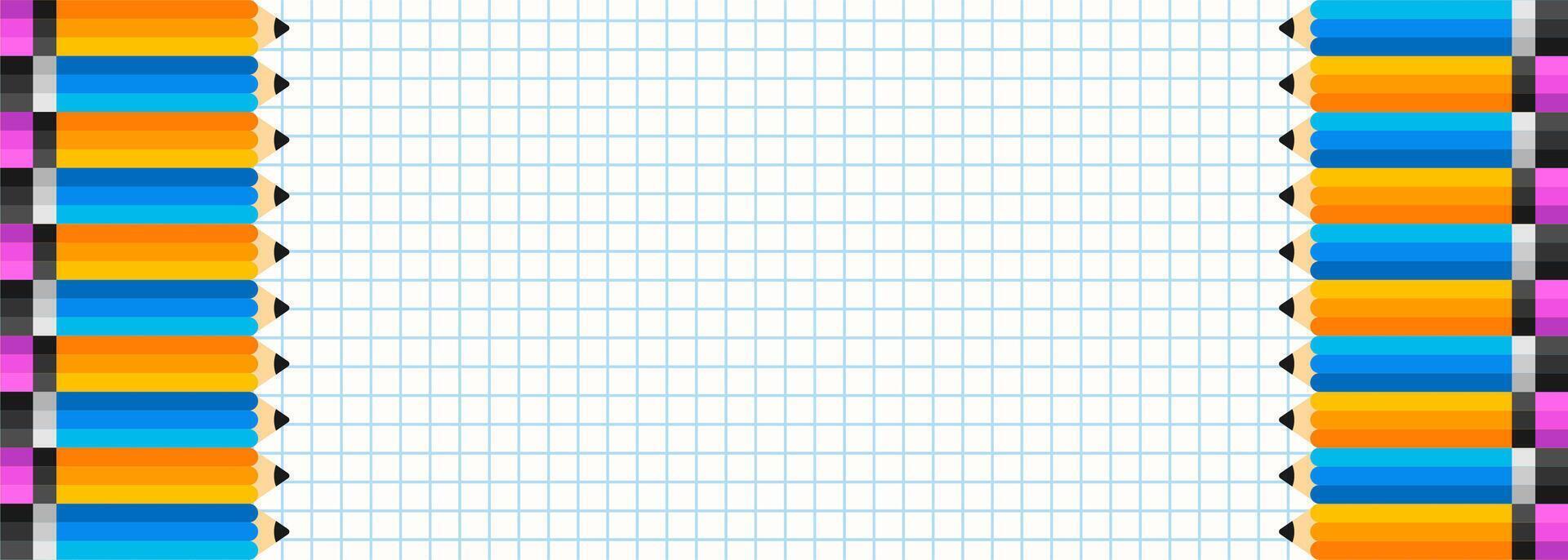 Pencils lined up on paper background. Back to school concept illustration vector