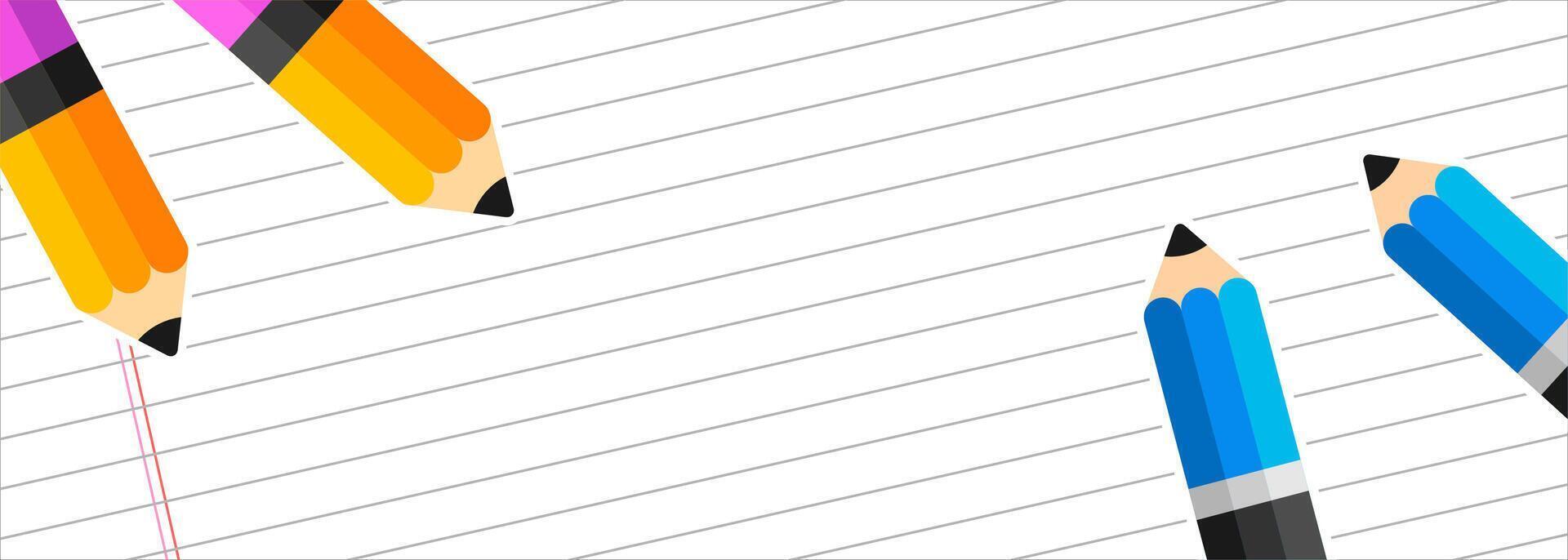 Pencils lined up on paper background. Back to school concept illustration vector