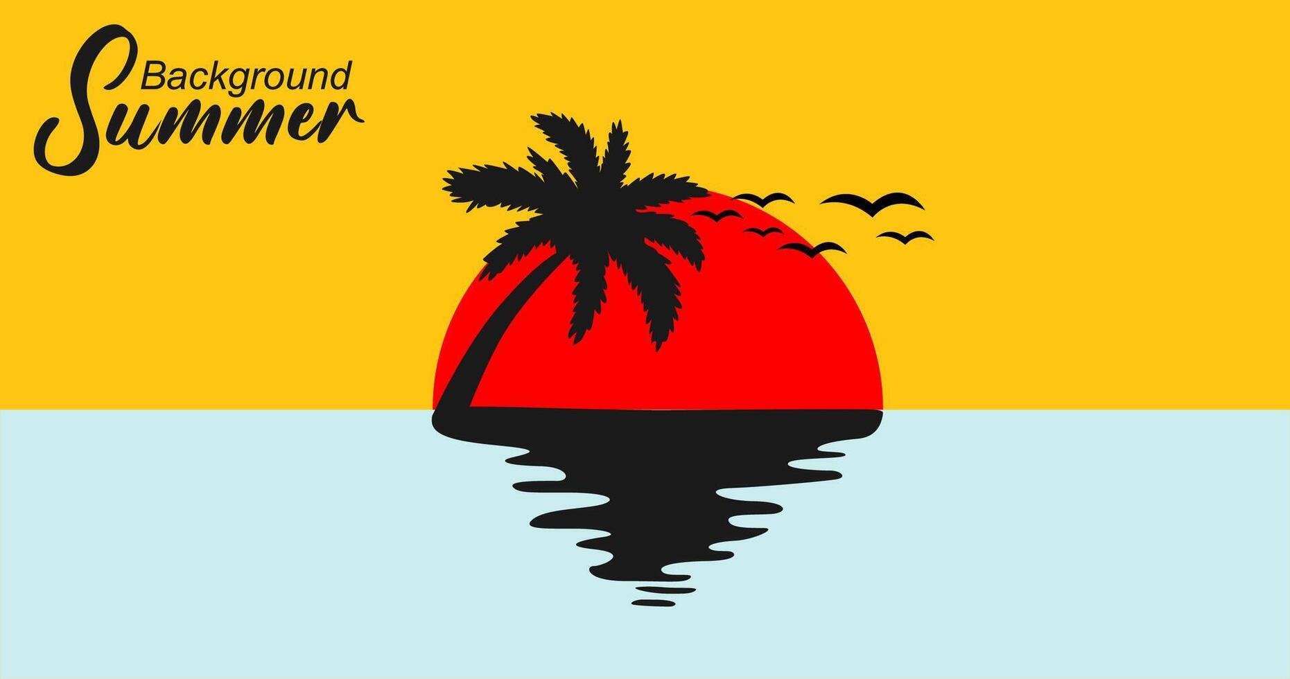 Illustration of a background for Summer Holidays, with a palm tree and a sunset vector