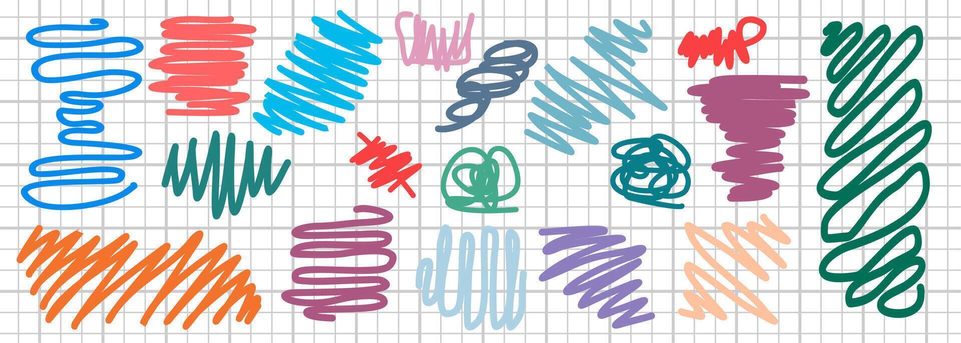 Background with abstract scribbles on paper. Complex and chaotic texture. Wavy background. Colorful tangled pattern. Elements for design vector