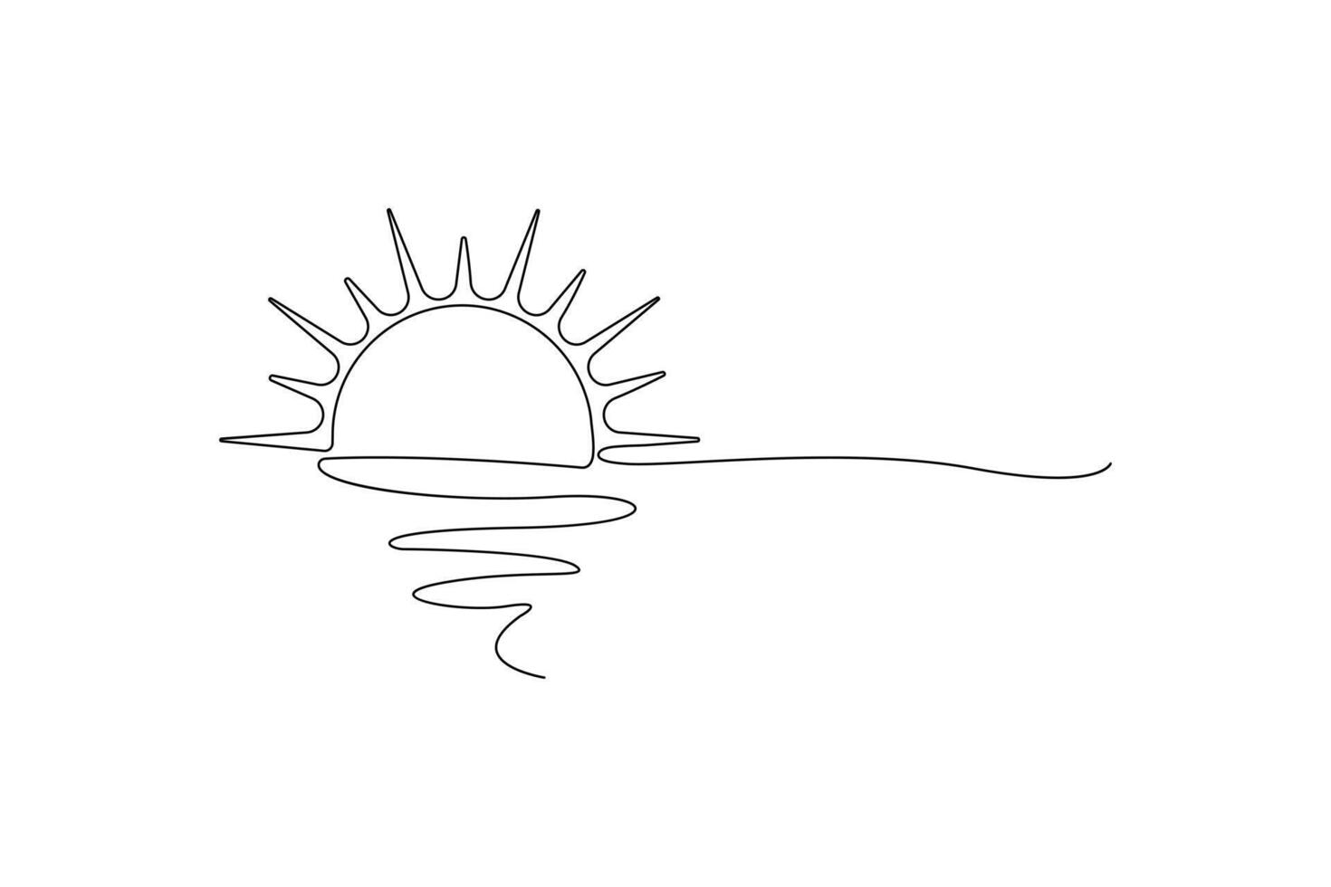 Sunset single line art, continuous one line drawing of Isolated outline art black white background vector