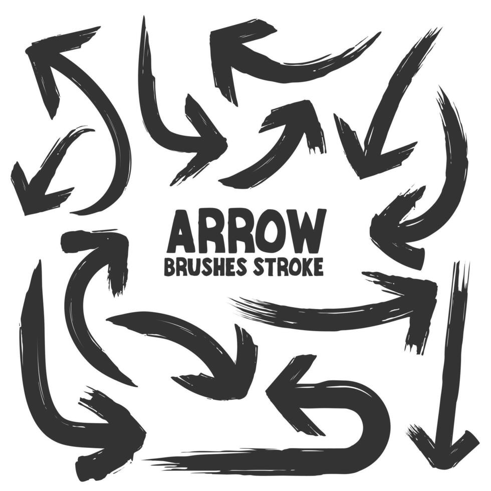 Freehand arrow brush stroke illustration. Pointer and direction sign collection vector