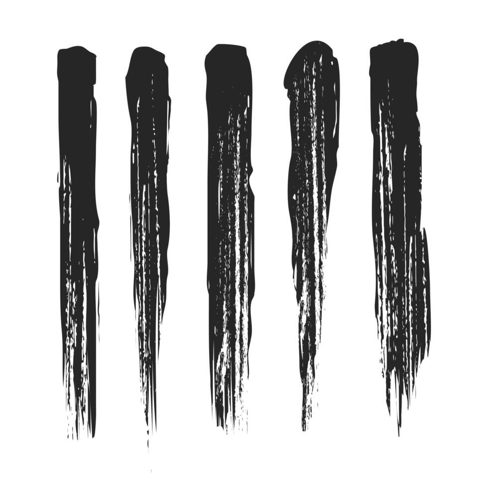 Grunge black paint brush stroke set vector