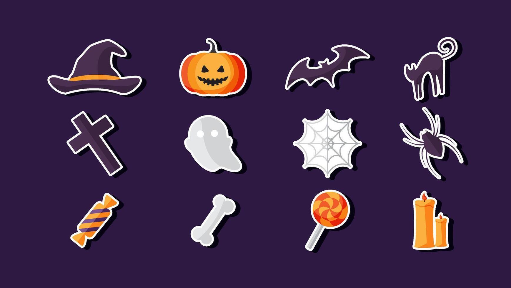 Halloween graphic elements - pumpkins, ghosts, cat, candy and others. Halloween element set. vector