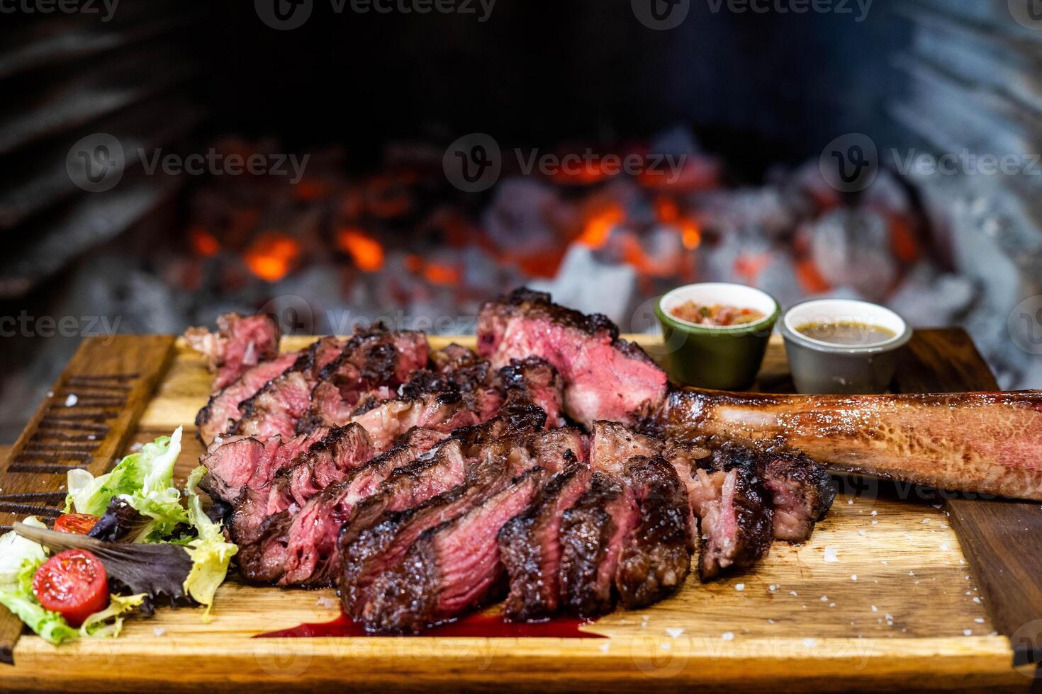 Excellent cuts of top quality beef very rare, almost raw. photo