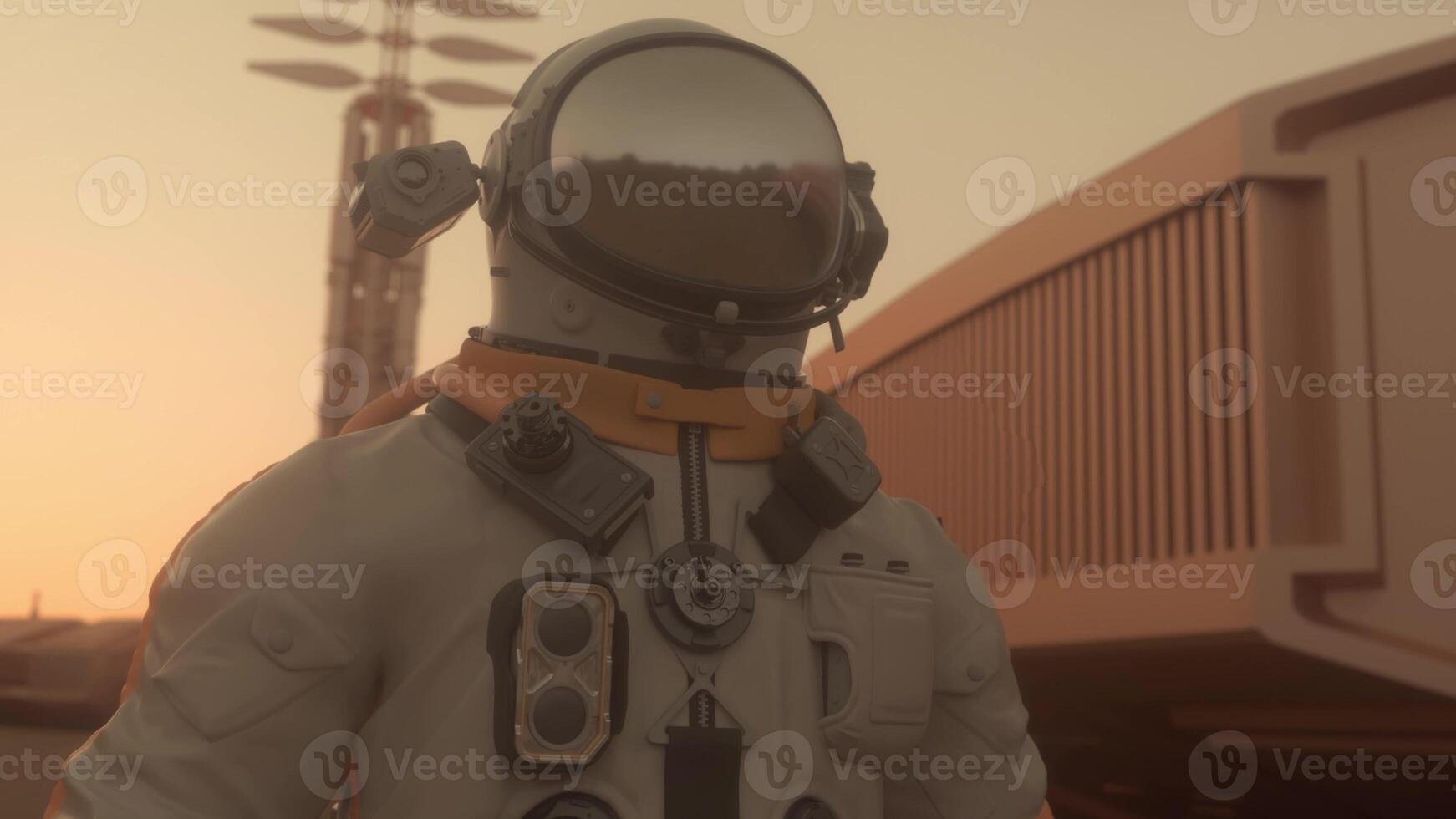 Astronaut on the surface of Mars. Mars colonization concept. 3d illustration photo