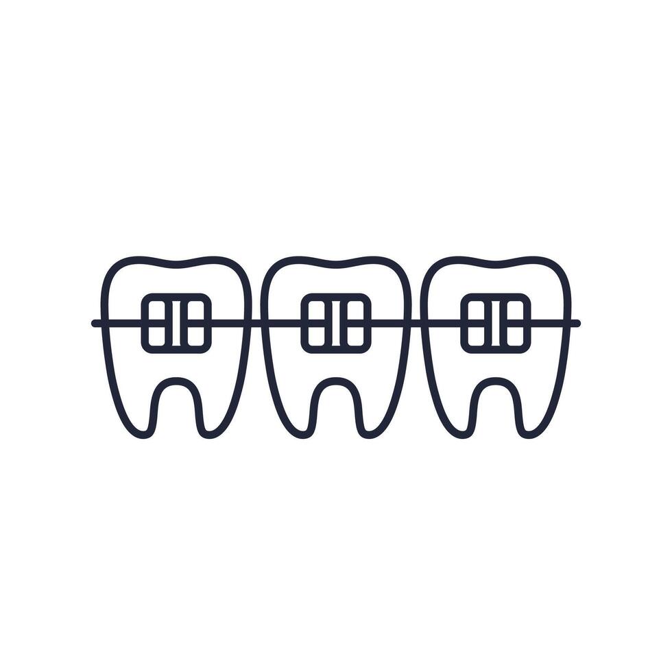 braces and teeth line icon on white vector