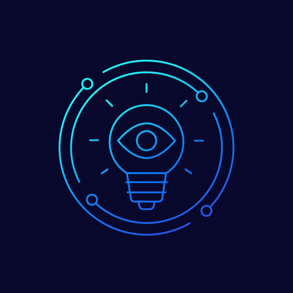 light bulb and eye icon, linear design vector