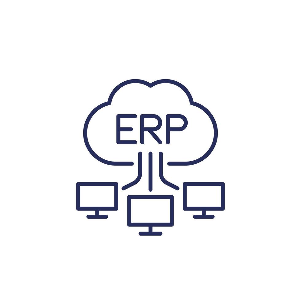ERP software solutions line icon with a cloud vector