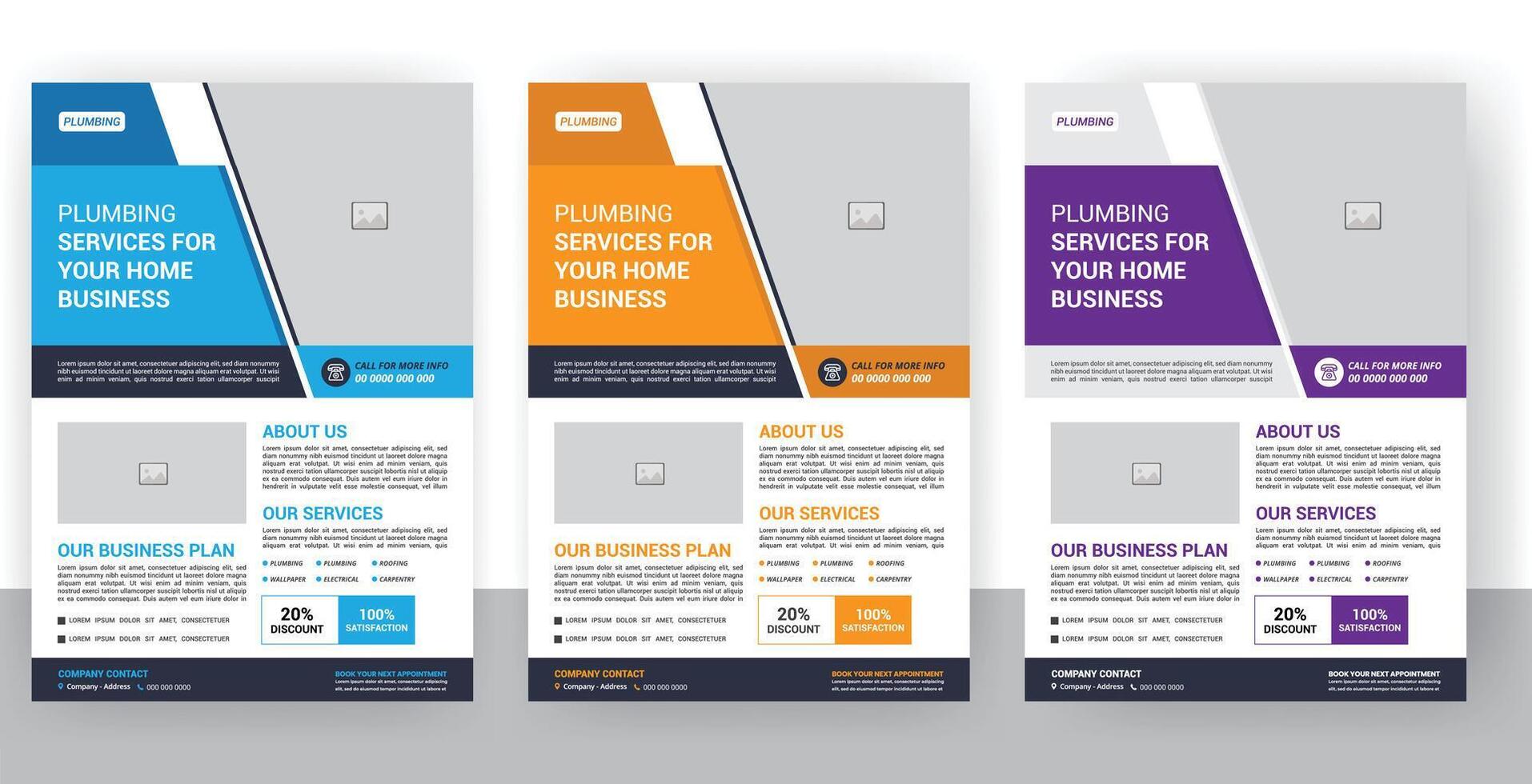 Plumbing flyer template with professional plumber service leaflet design and roof layout vector