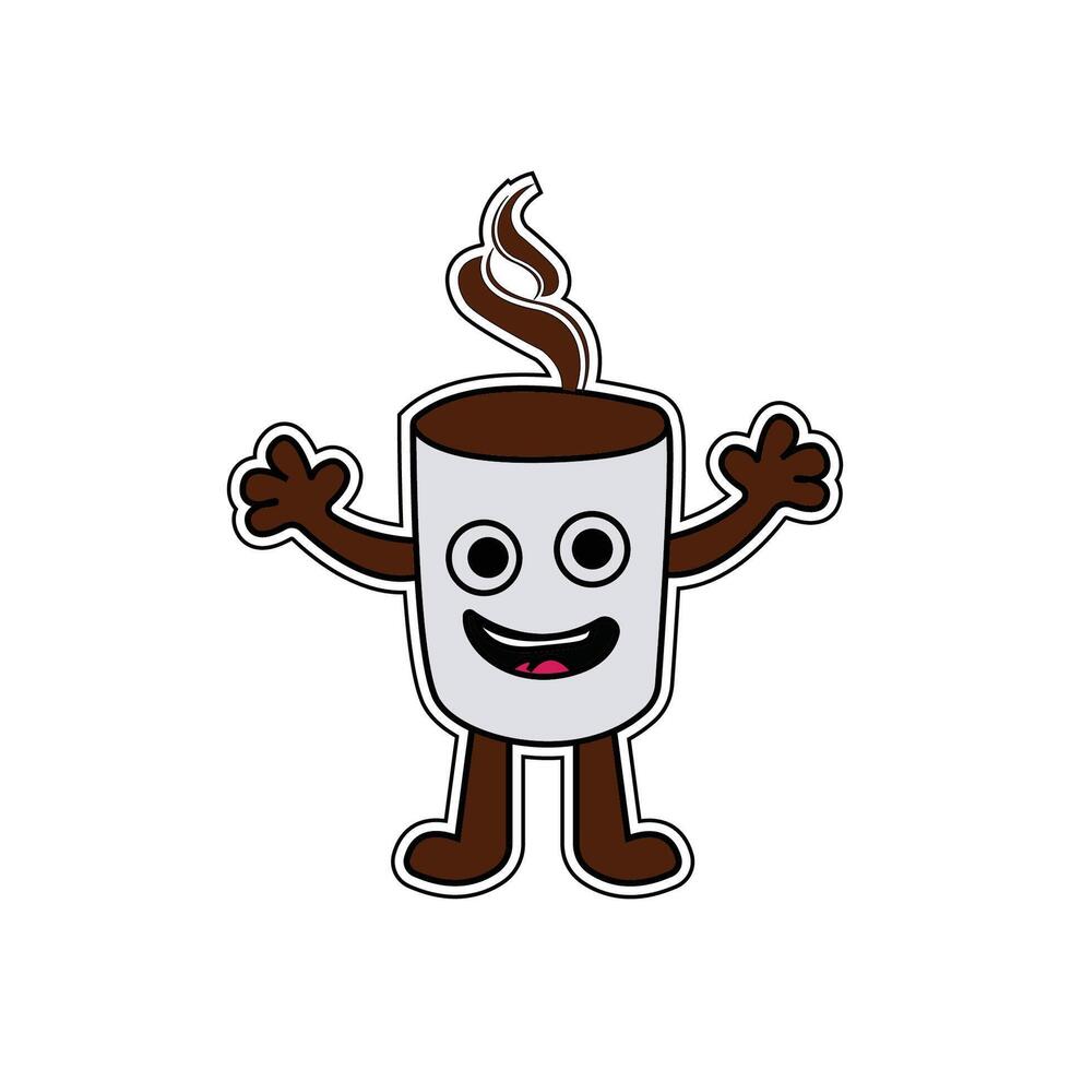 Funny coffee cup character isolated on white background. vector