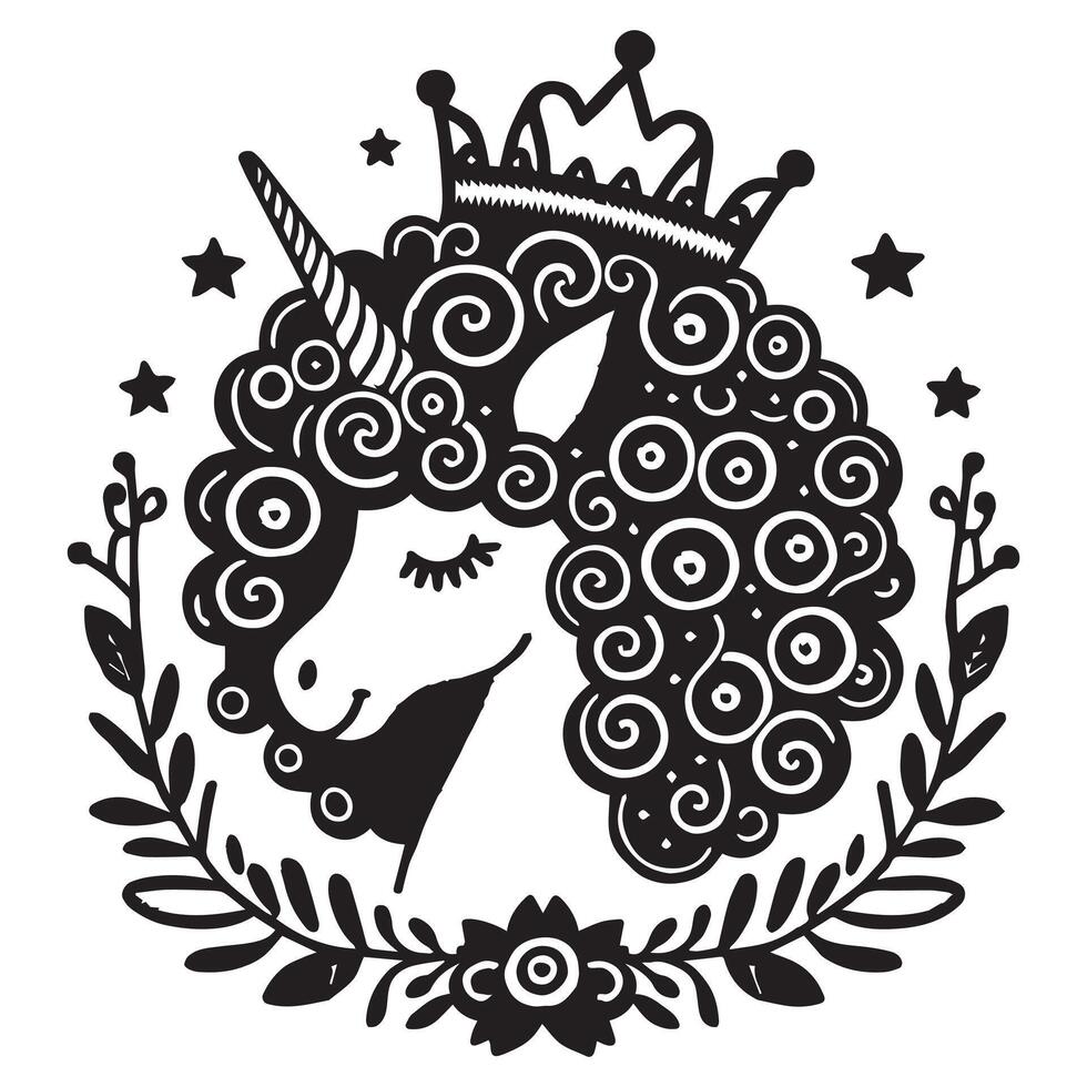 Unicorn Afro Puffs Princess Embroidery stylish silhouette sign vector