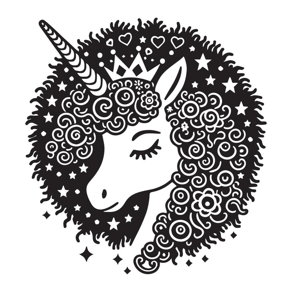 Unicorn Afro Puffs Princess Embroidery stylish silhouette sign vector