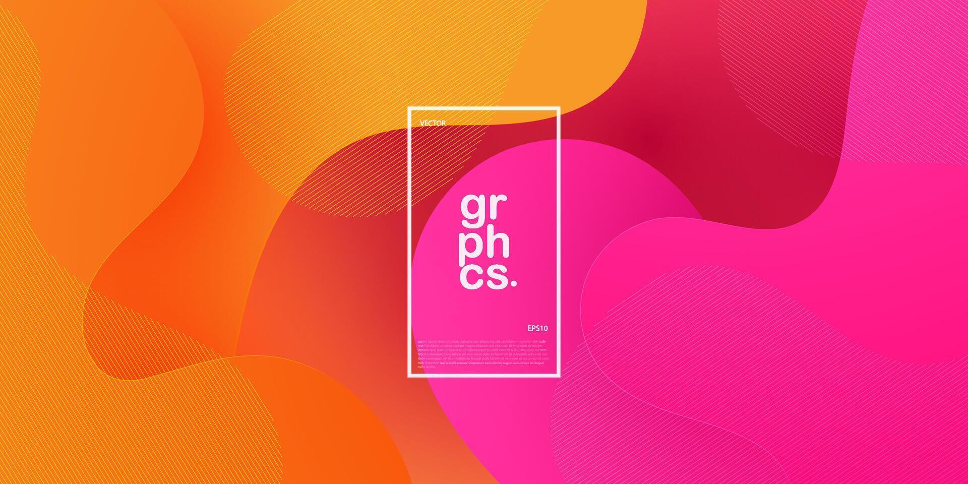 Colorful fluid shape on orange and pink gradient liquid background. Abstract 3d background Liquid style composition. Eps10 vector