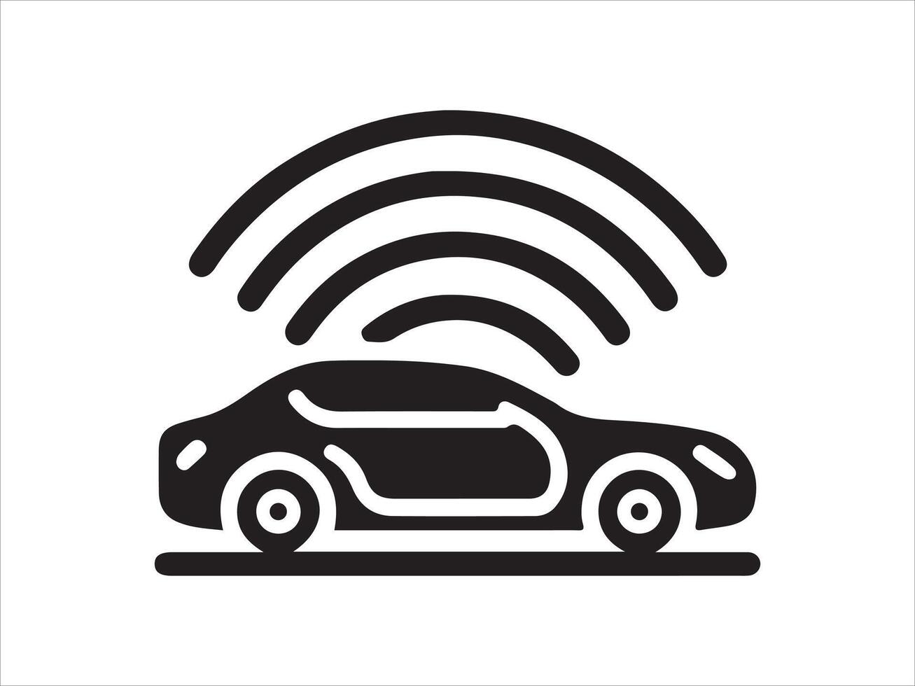 a black and white image of a car with a wireless signal vector