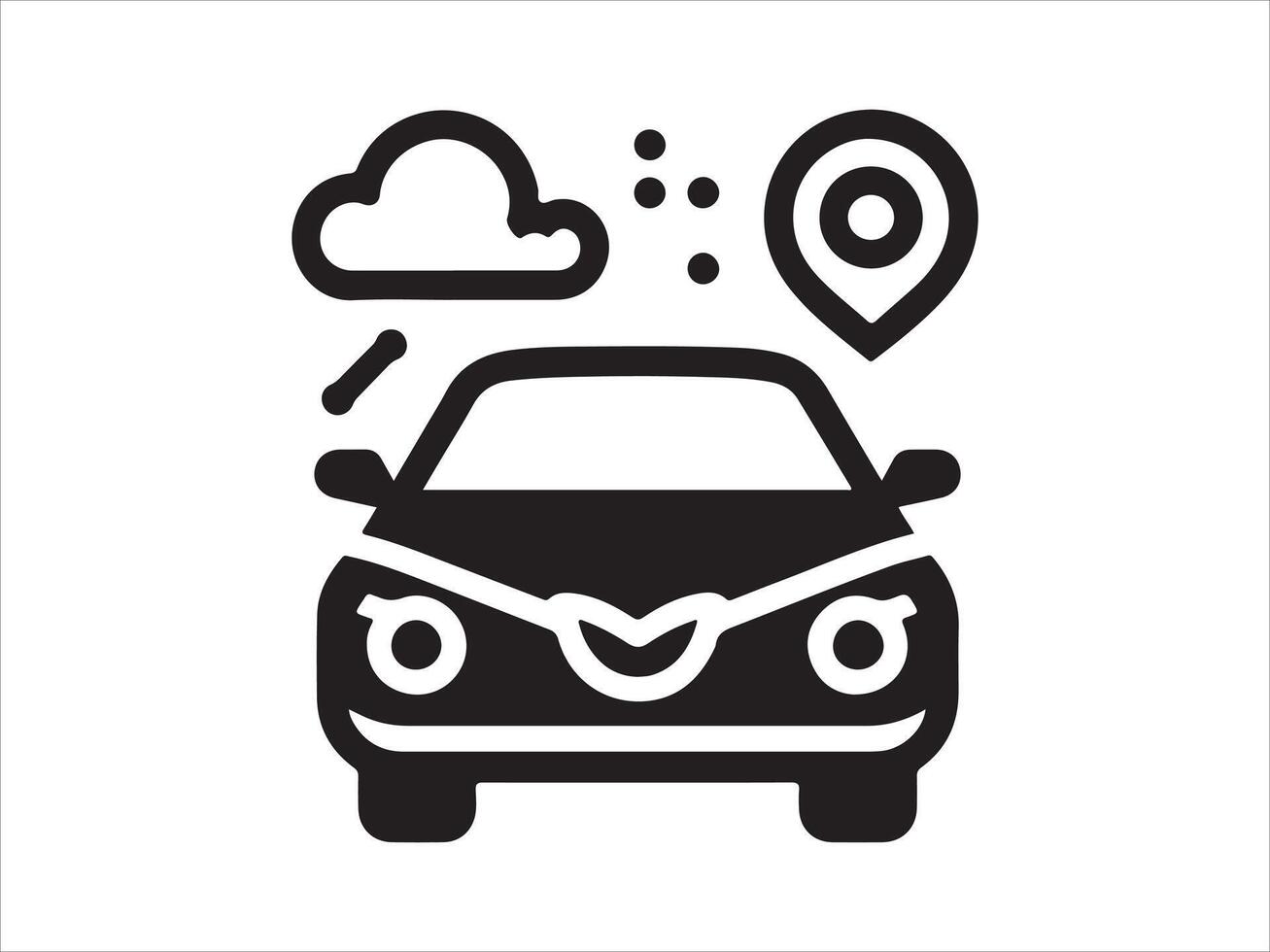 car icon with cloud, rain and gps location vector