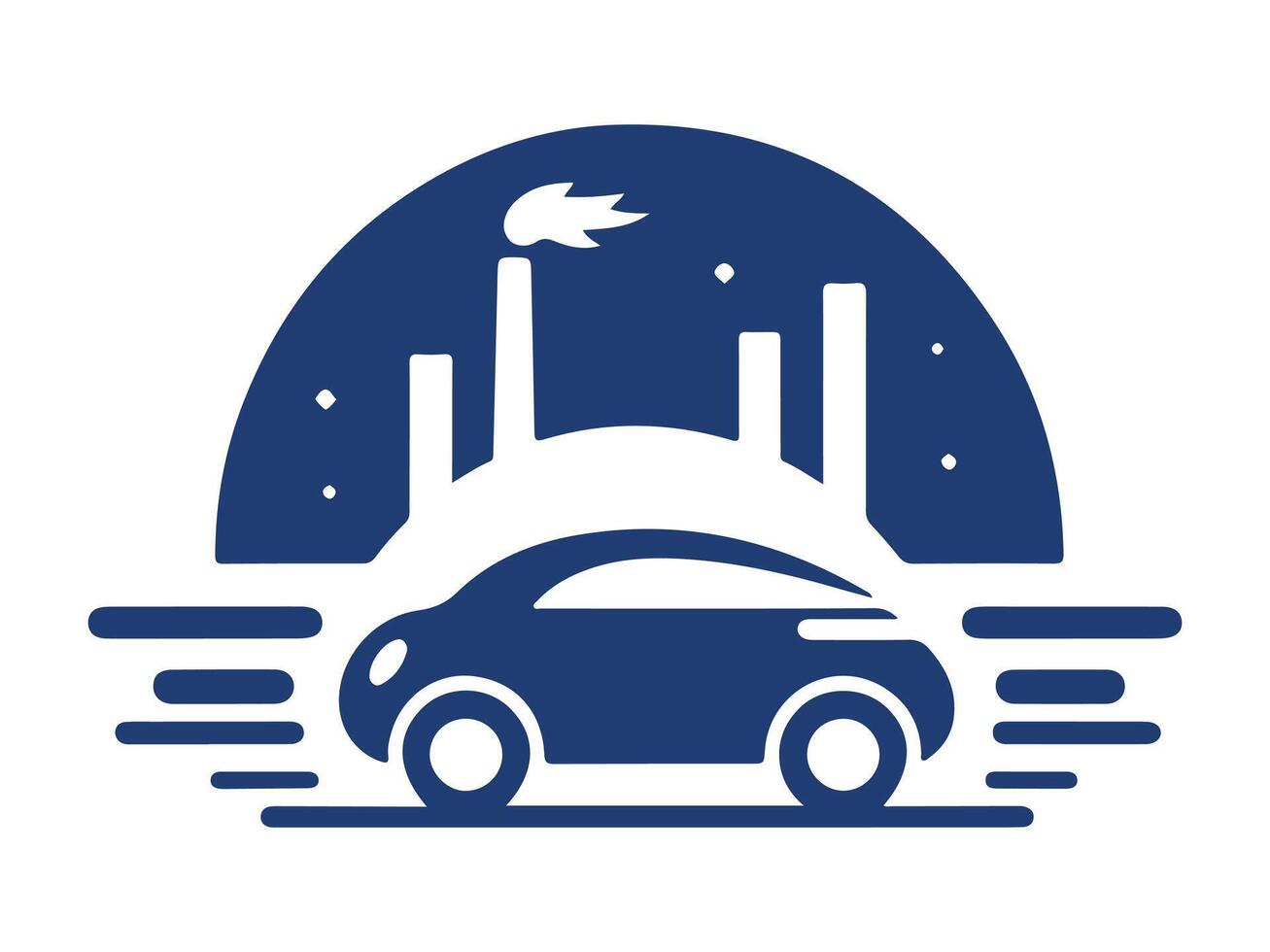 a blue car logo with a factory in the background vector