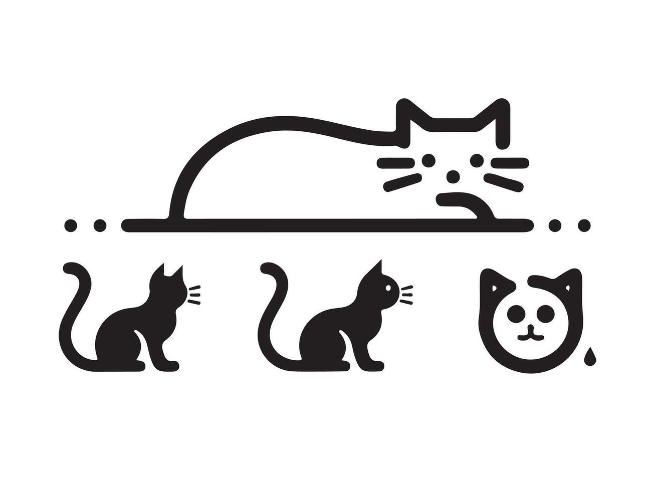 a black and white illustration of a cat and a cat laying down vector
