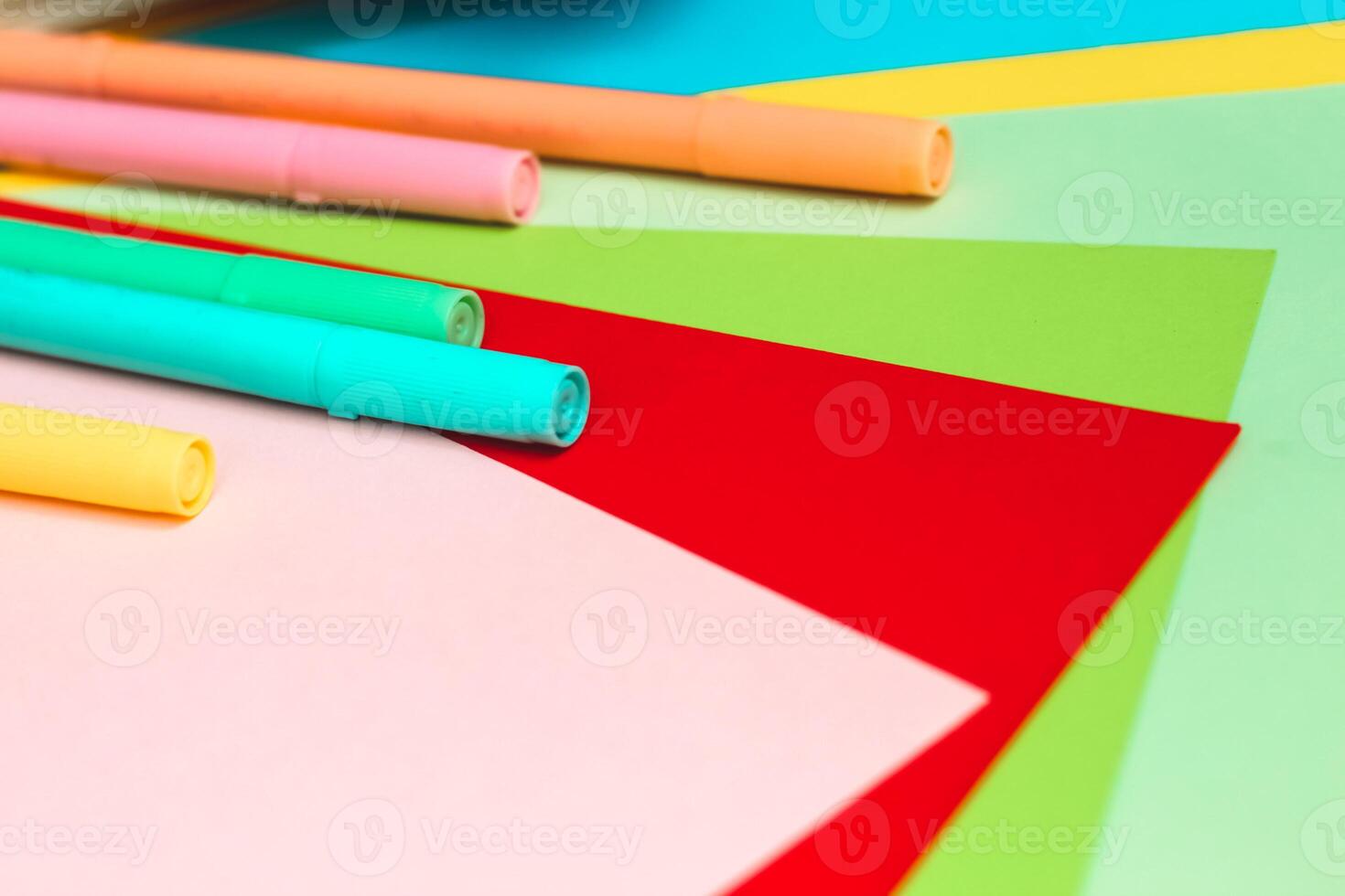 Colored felt-tip pens liners for drawing and creativity with colored paper. photo