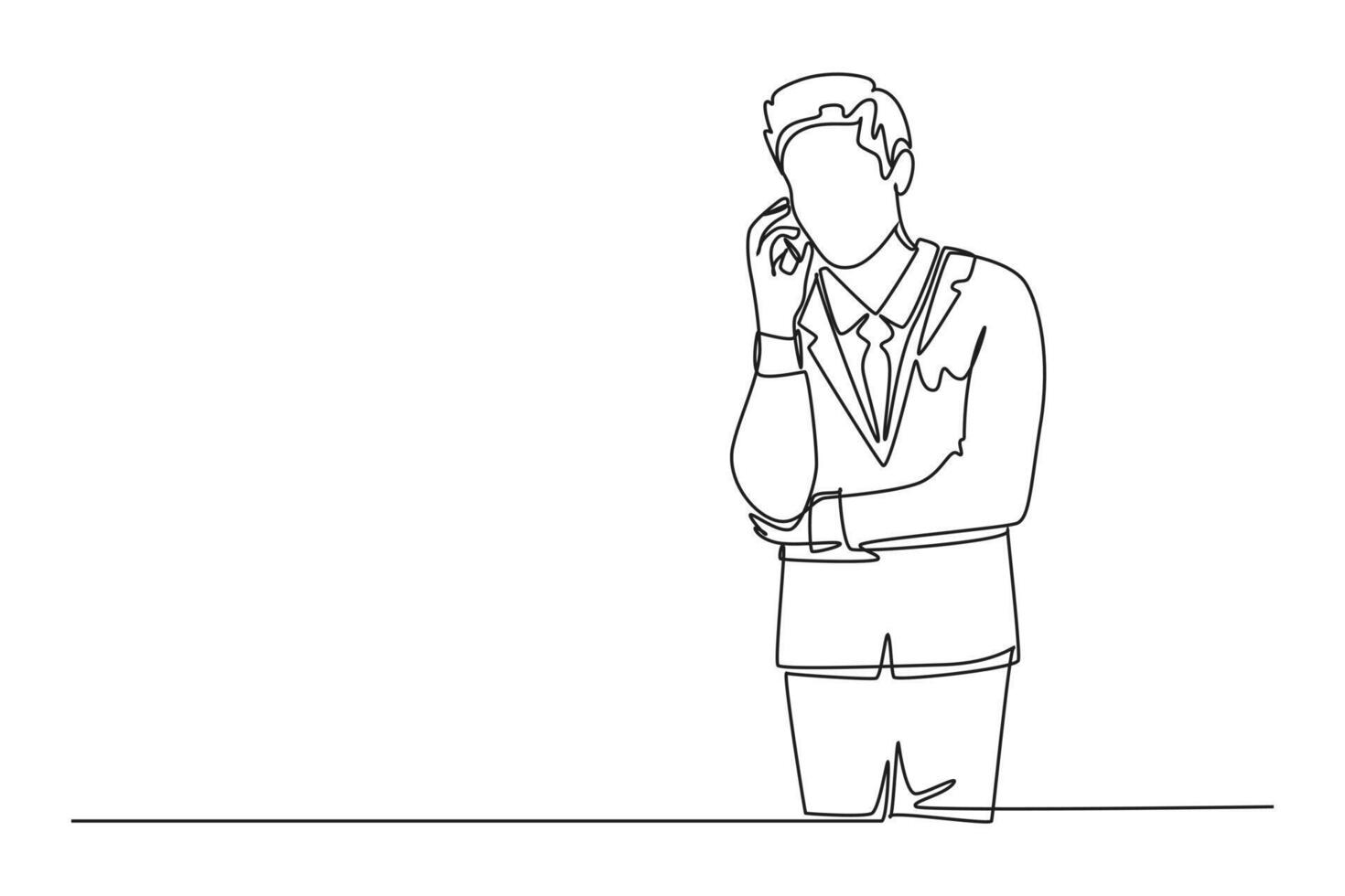 Single one line drawing young manager calling his staff using smartphone to ask finalizing company annual report. Business call concept. Modern continuous line draw design graphic illustration vector