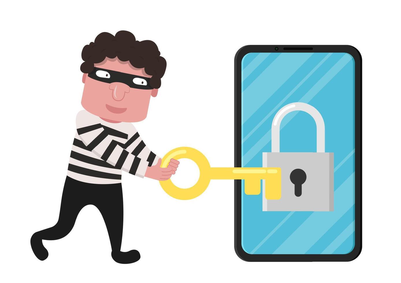 Bandit character design. bandit on white background. Padlock and Key . vector