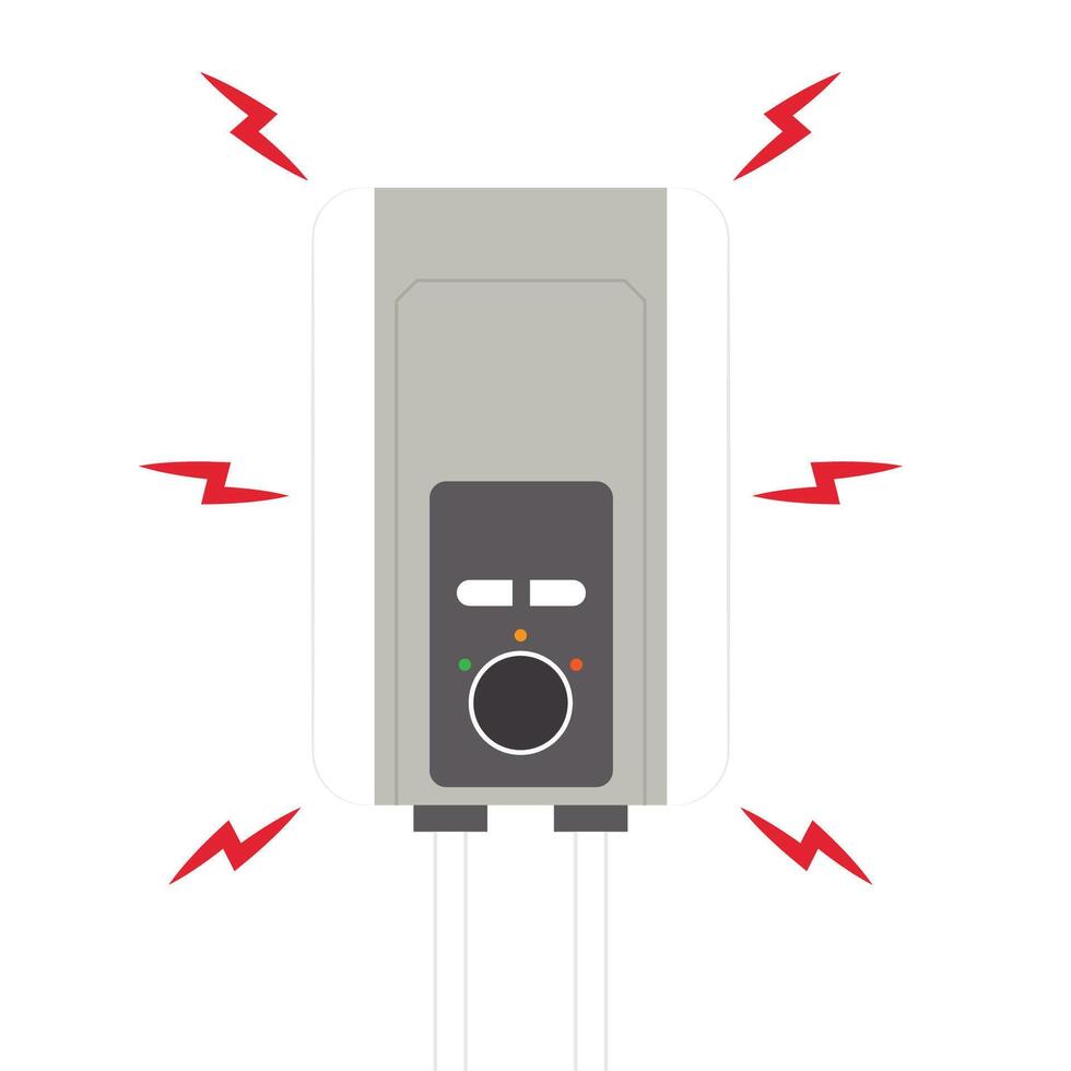 Water heater on white background. Broken Water heater. Electric leakage. vector