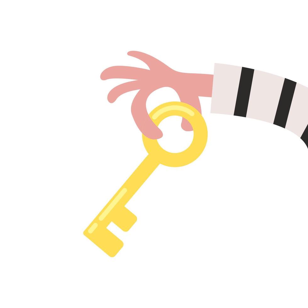 Key and Bandit hand . Gold Key . vector
