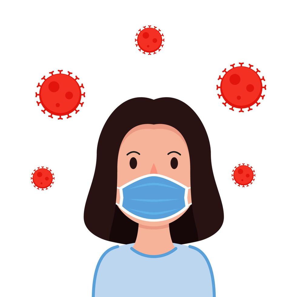 Woman wearing a face mask correctly. Face mask . vector