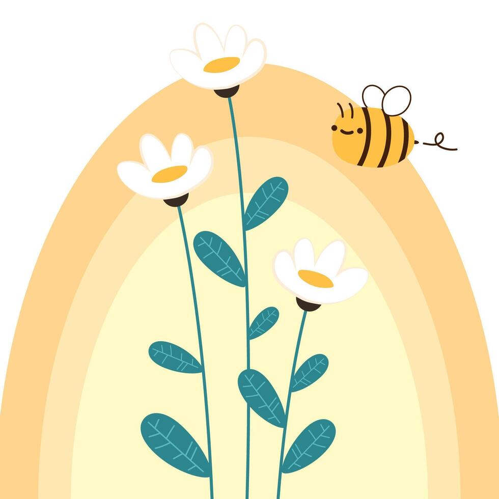 Cute friendly bee. Cartoon happy flying. Insect character. isolated on white background. vector