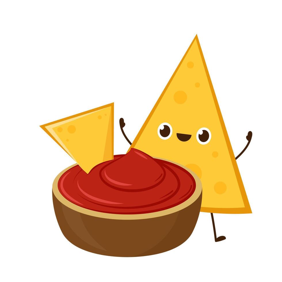 Nacho character design. Nachos on white background. sauce cup . vector