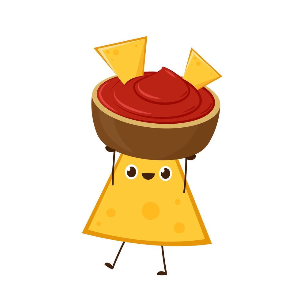 Nacho character design. Nachos on white background. sauce cup . vector