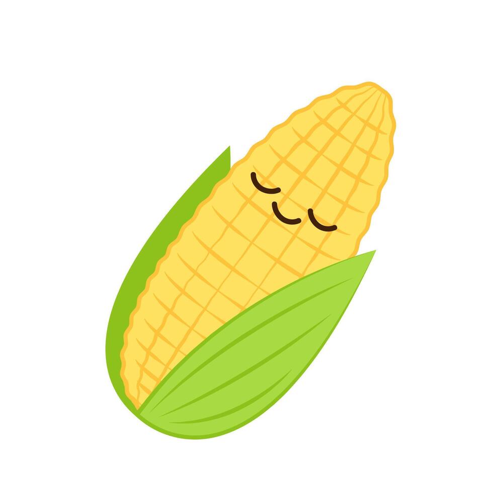 Corn cartoon . Cute vegetable character isolated on white. Corn mascot. vector