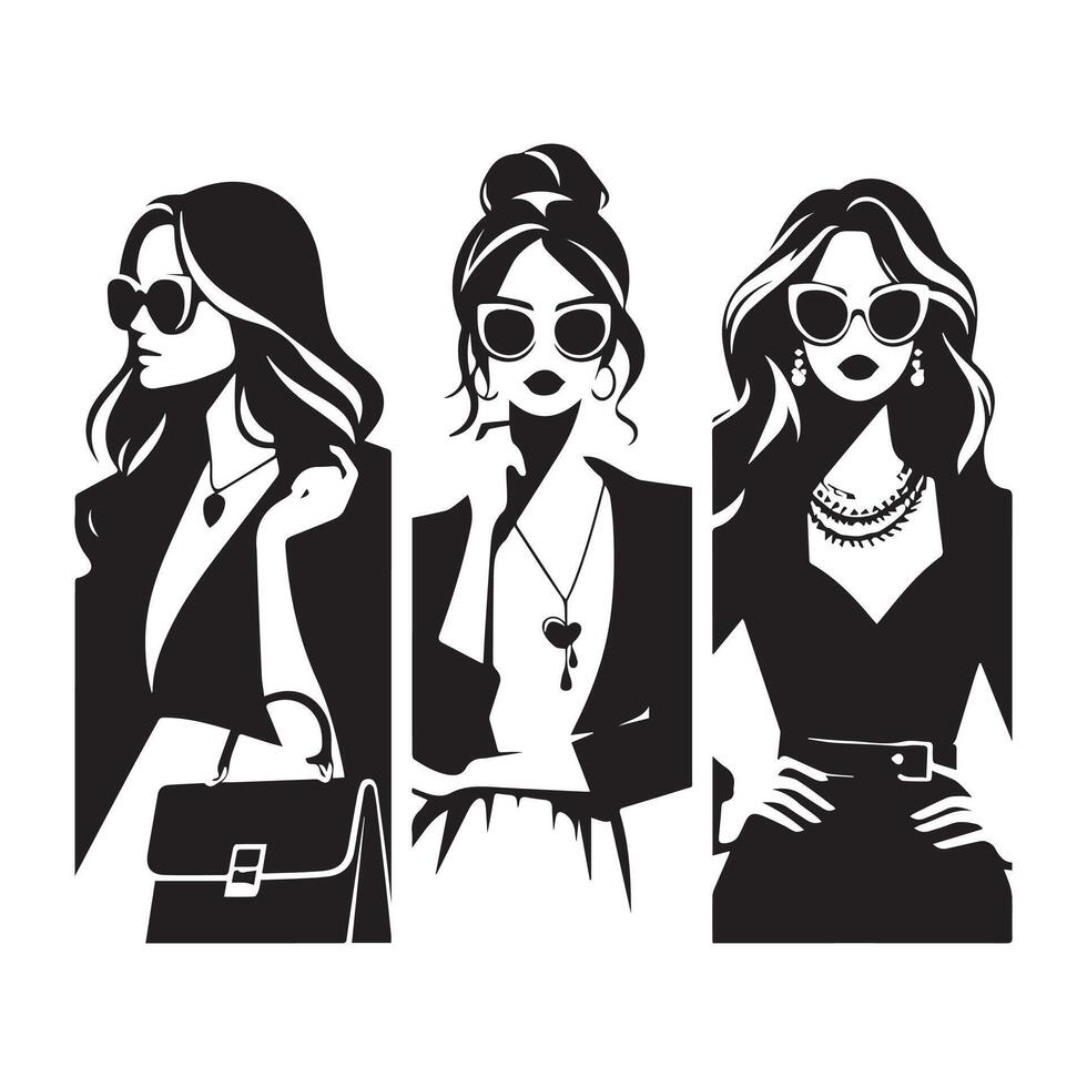 contemporary Chic Fashion Silhouette Bundle. vector