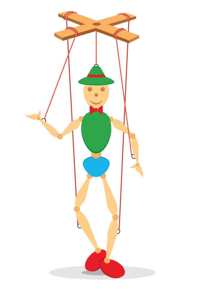 Wooden Puppet Flat Design isolated on white background vector