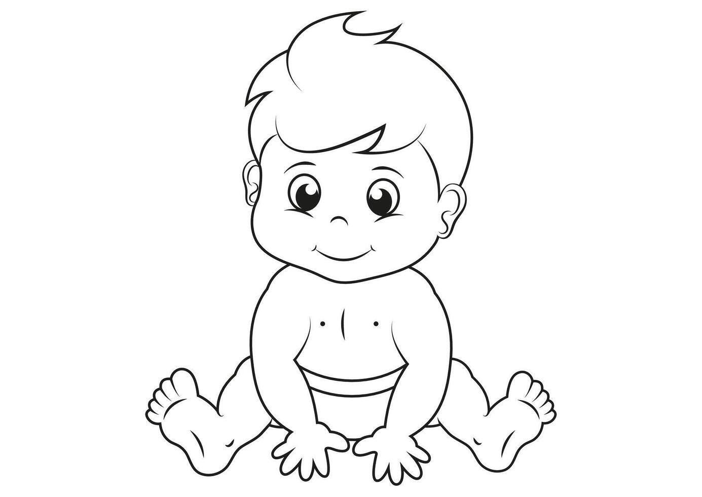 Black and White Cartoon Baby Flat Designs, Ideal for Coloring Pages