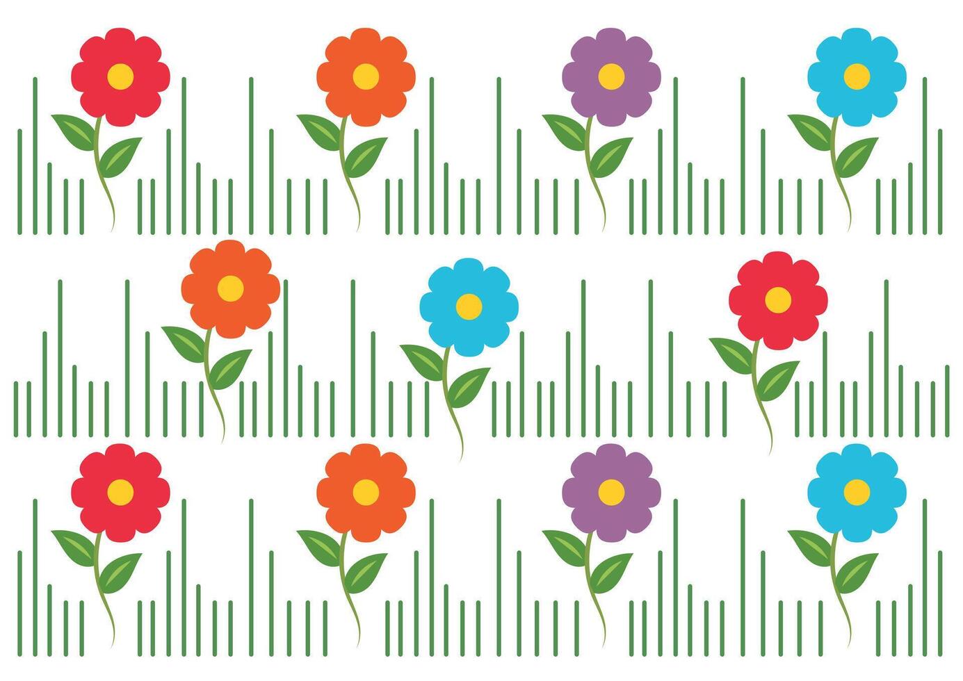 Flowers with Grass Flat Design, Perfect for Sparking Children's Imagination, Isolated on White Background vector