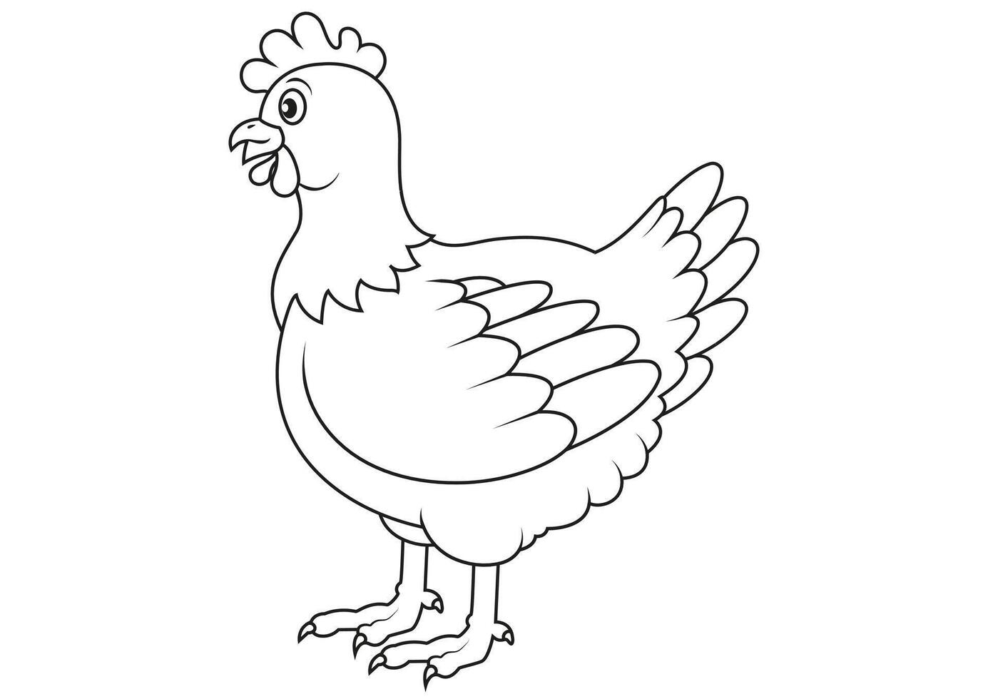 Black and White Cartoon Hen Flat Designs, Ideal for Coloring Pages, Isolated on White Background vector