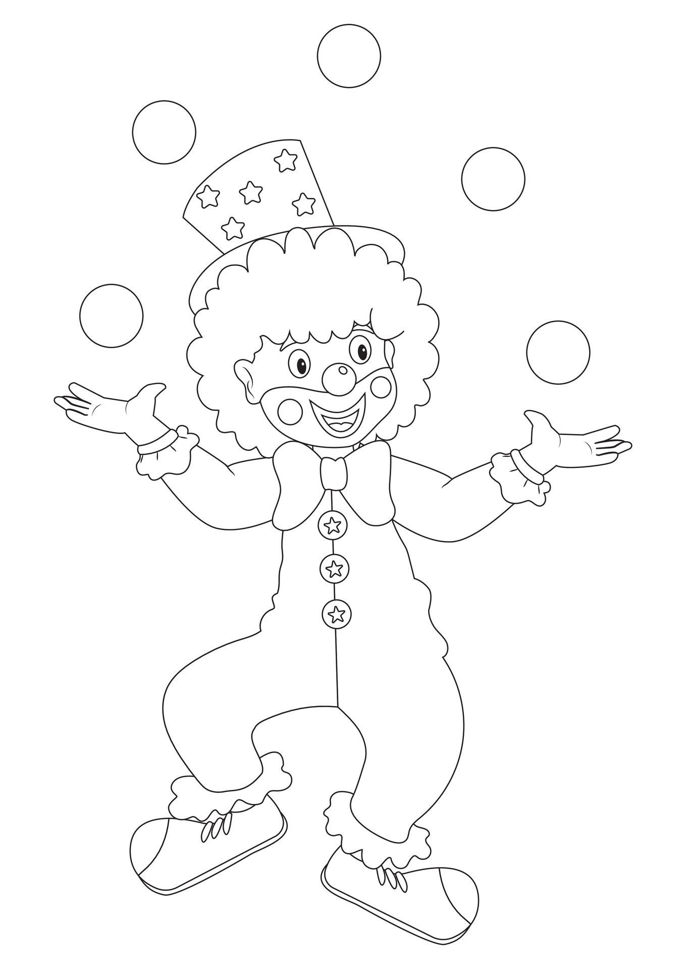 Black and White Cartoon Clown Flat Design Perfect for Coloring Pages