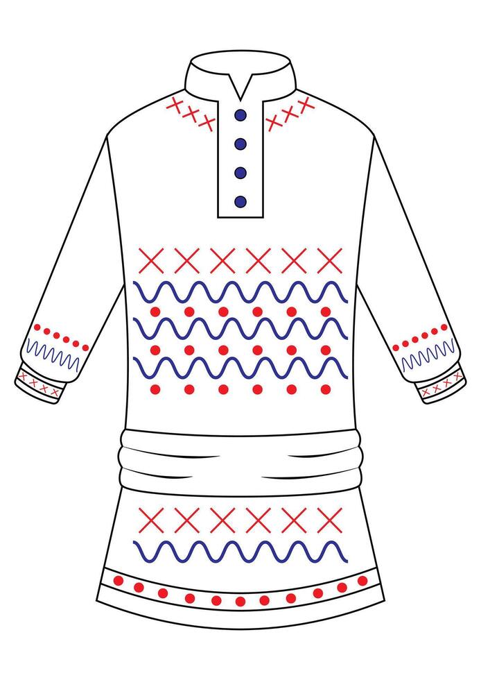 Traditional Dress with Patterns ClipartFlat Designs, Ideal for Coloring Pages, Isolated on White Background vector