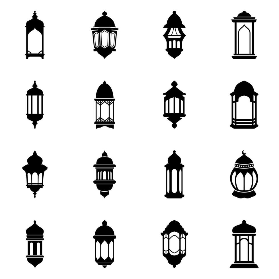 set of lampions glyphs icon isolated on white background vector