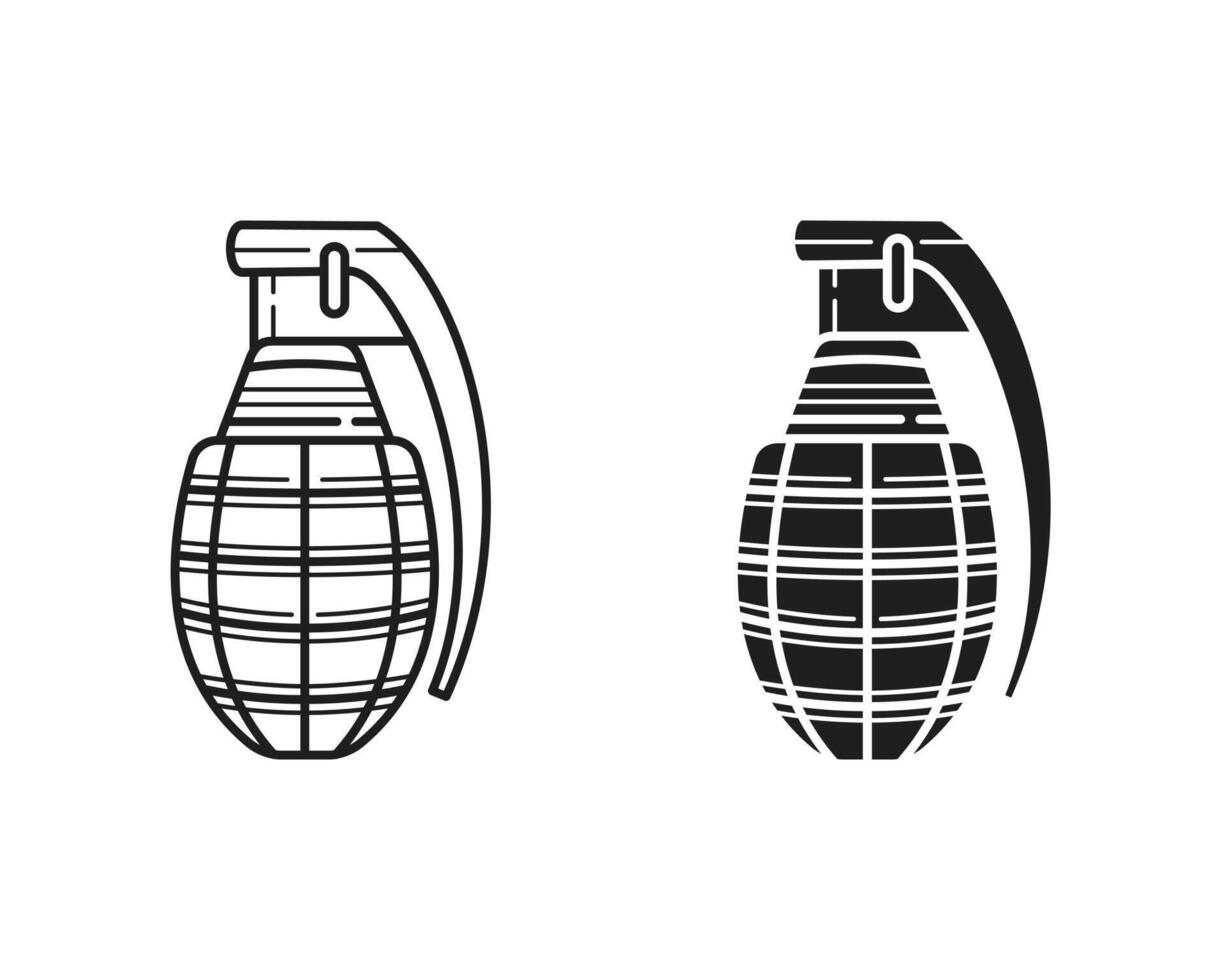 hand grenade line art and glyphs icon isolated on white background vector