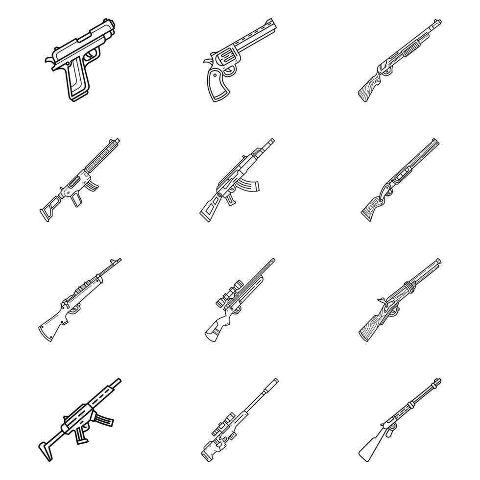 set of firearms line art icon isolated on white background vector