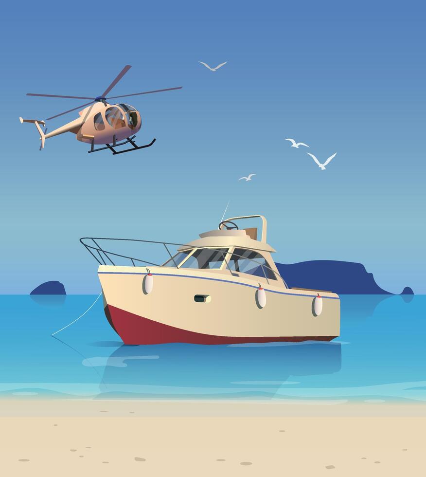 The yacht is standing on the shore. vector