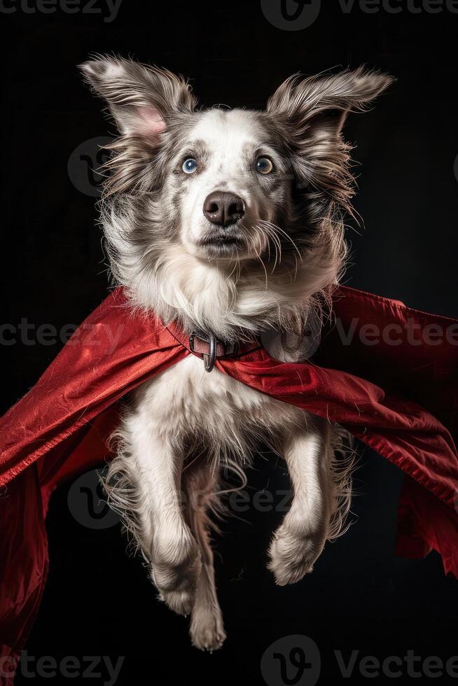 Fluffy Dog as a Superhero with a Wind-Blown Cape photo