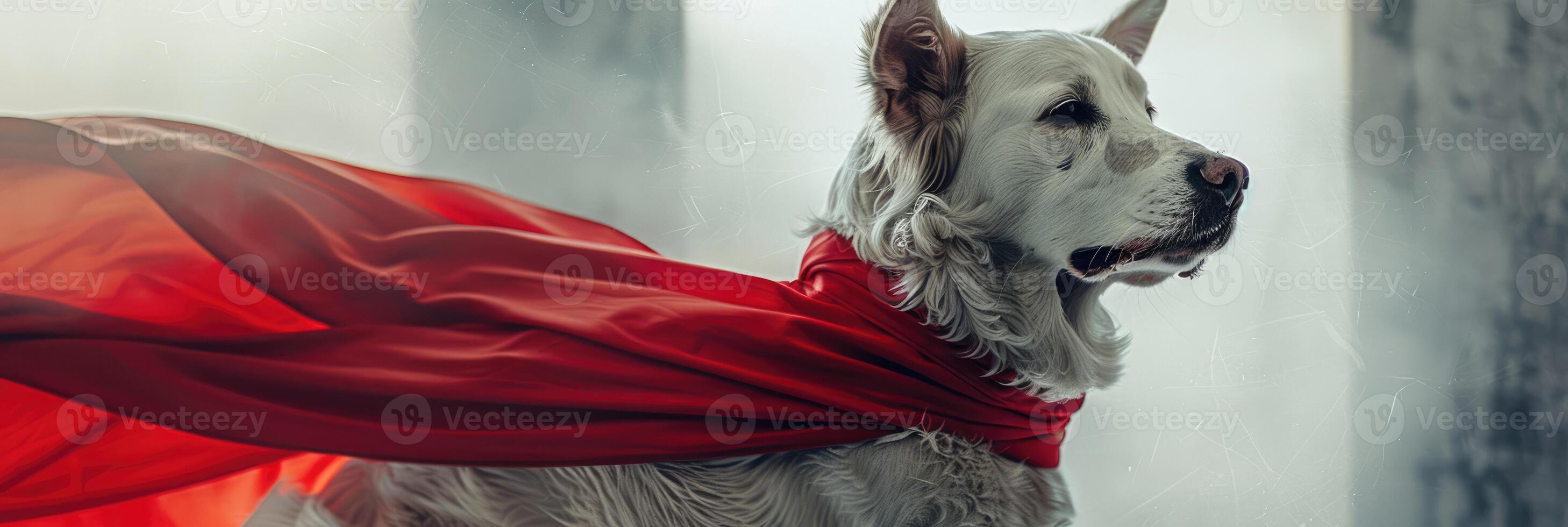 Fluffy Dog as a Superhero with a Wind-Blown Cape photo