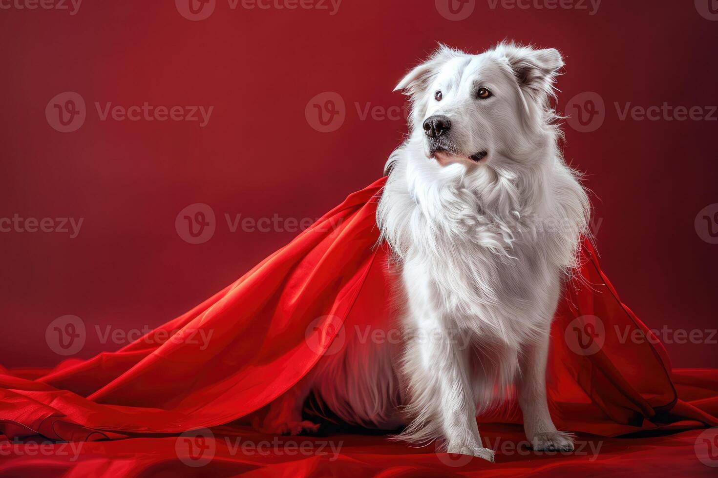 Fluffy Dog as a Superhero with a Wind-Blown Cape photo