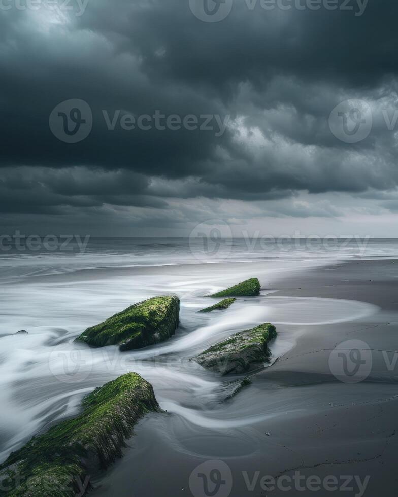 Aerial View of a Beautiful Seashore and Clouds photo