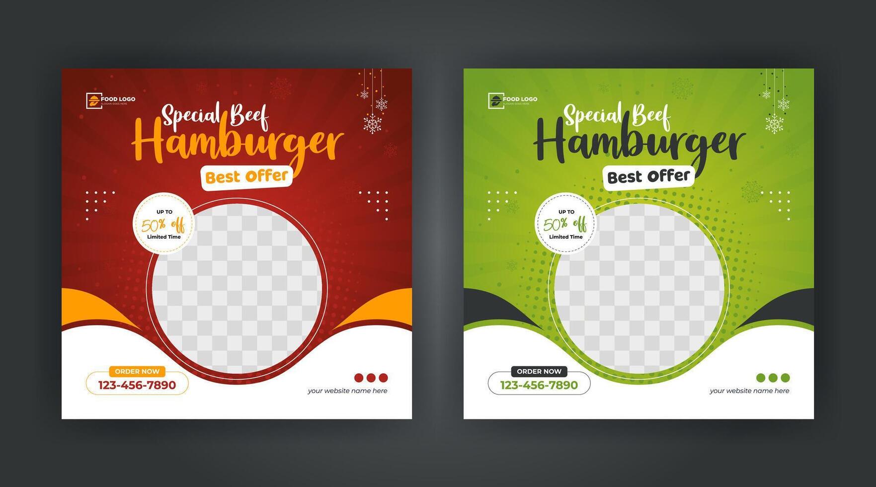 Food menu social media post or web banner template design for restaurant business marketing vector
