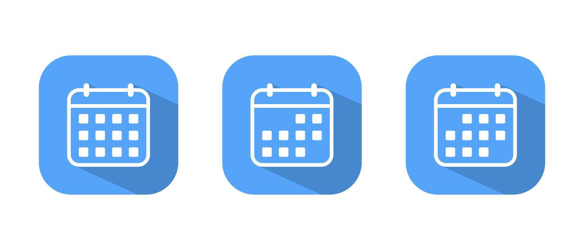 Simple calendar, date icon with long shadow on blue square vector